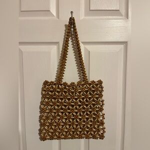 Brown Beaded Tote Bag